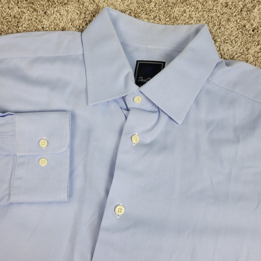 David Donahue Mens 17-34/35 Blue Button Up Long Sleeve